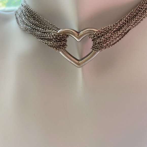 Tiffany & Co. Jewelry - TIFFANY & CO STERLING SILVER MULTI STRAND MESH HEART TOGGLE NECKLACE 15" CHOKER